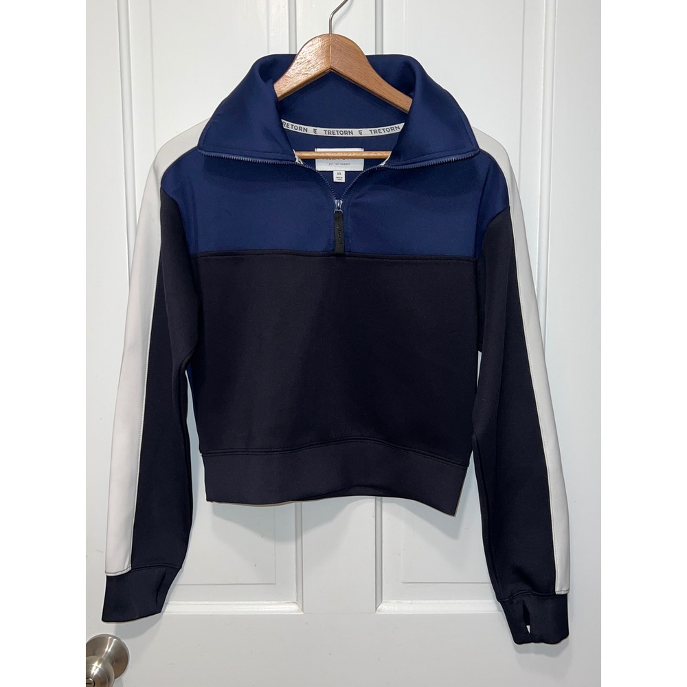 Tretorn Womens XS Quarter Zip Colorblock Scuba Pullover Sweatshirt Navy Logo